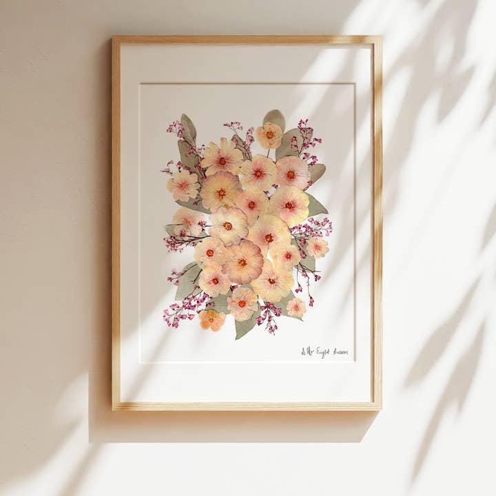 Botanical PRINT/ pressed flower art, Butterfly Rununculus for wholesale by Eight Acorns Floral Preservation