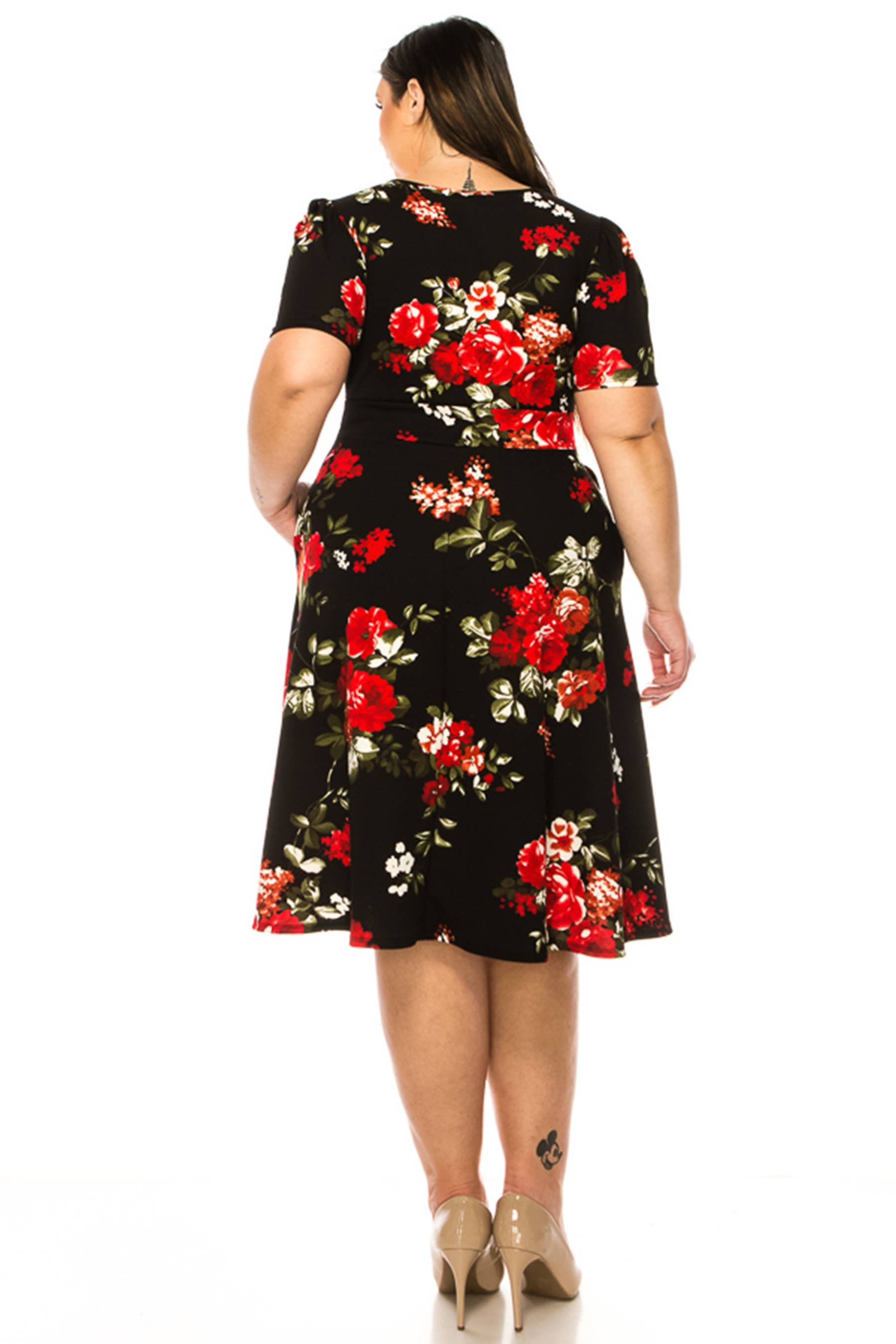 MOA COLLECTION - Wholesale Dress - Women's - Women's Plus Size Dress with Puff Sleeves and Keyhole Front34