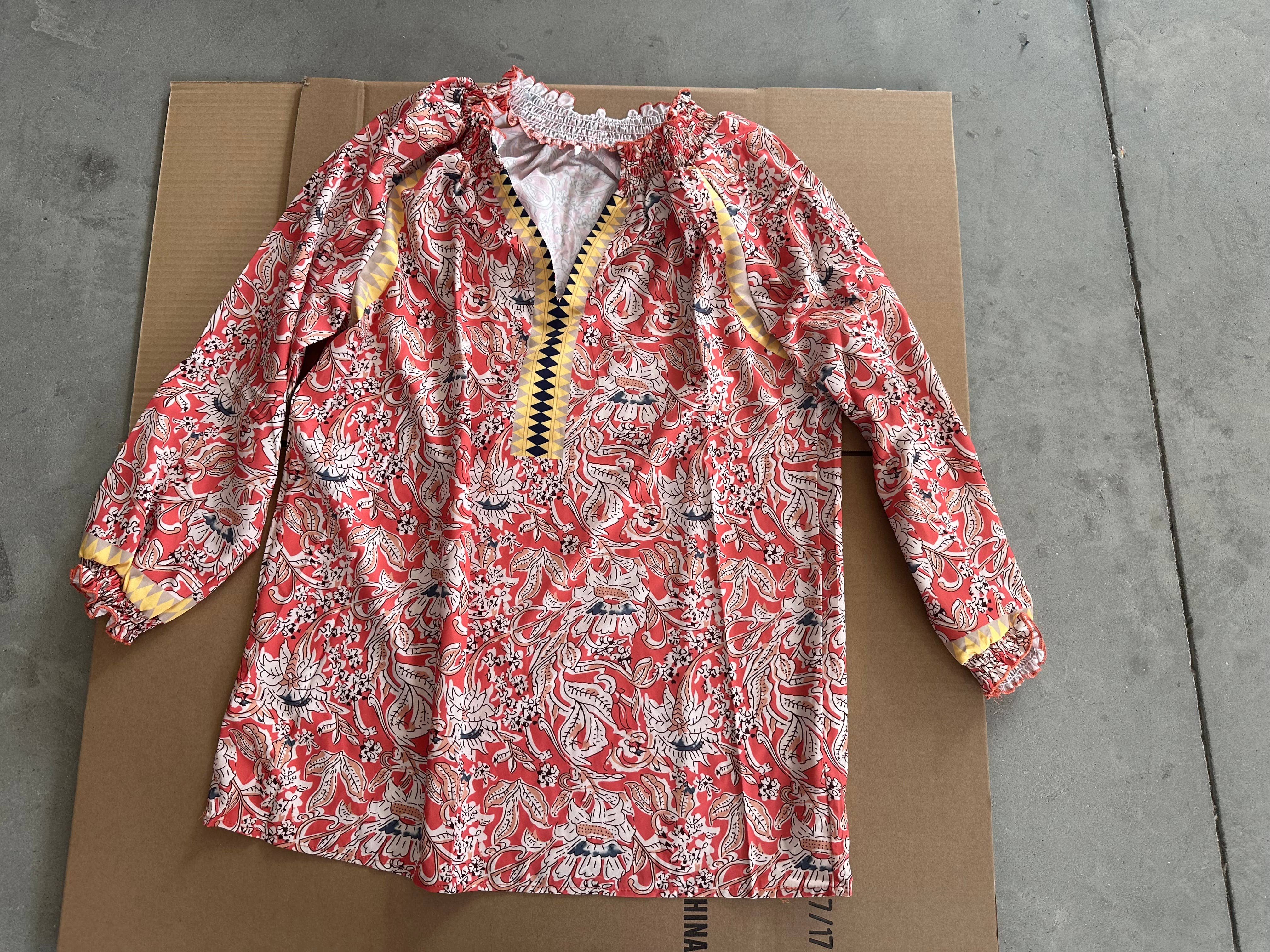 Red Bohemian Style Flare Sleeves Floral Top BBSP026 for wholesale on Faire3