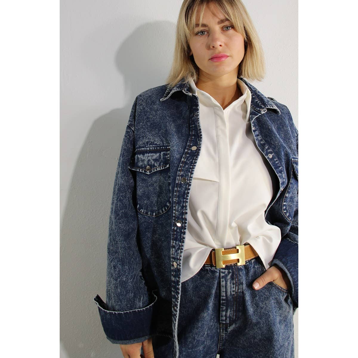 WASHED DENIM SHIRTS JACKEET AND PANTS SET for wholesale on Faire1