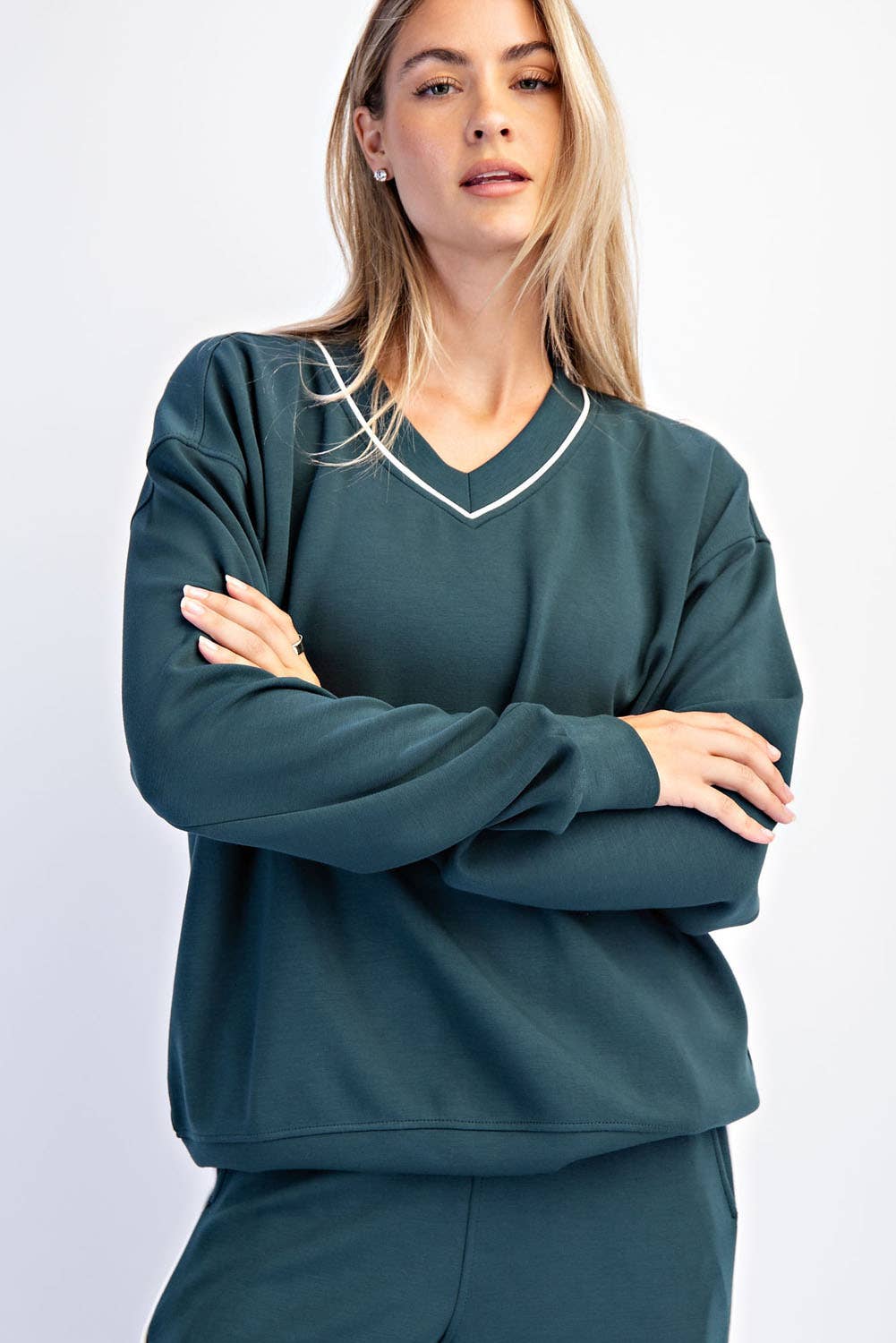 Rae Mode - Wholesale Lounge Top - Women's - MODAL SCUBA V NECK PIPING TOP8