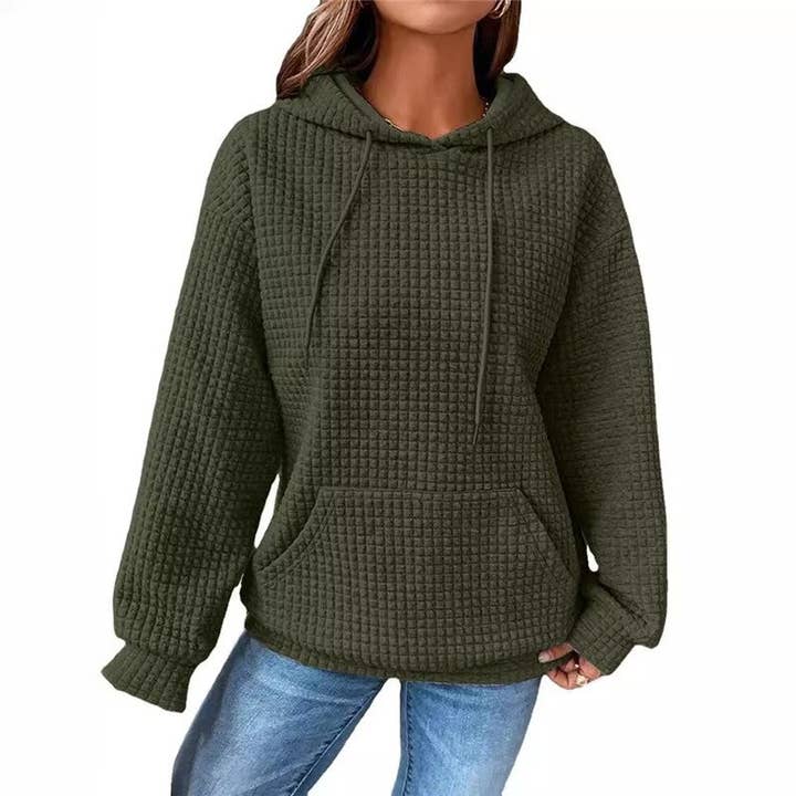 Solid Waffle Hooded Long Sleeve Sweatshirt for wholesale by Sheer Trend