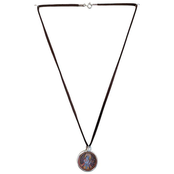 Saraswati Imports - Wholesale Pendant/Charm Necklace - SALE Hand Painted Krishna Sterling & Suede Pendant Necklace1