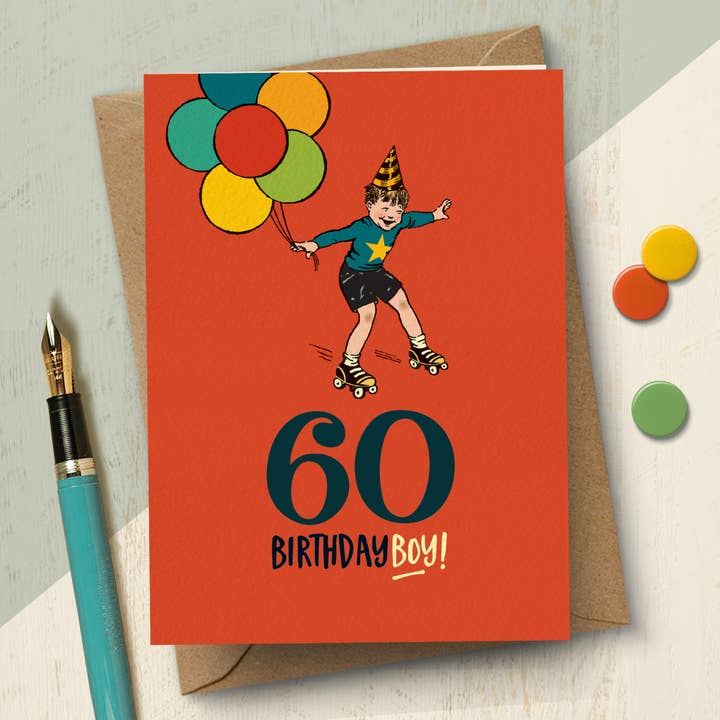 YAH60 60 Birthday boy, 60th birthday card for him for wholesale by The Typecast Gallery