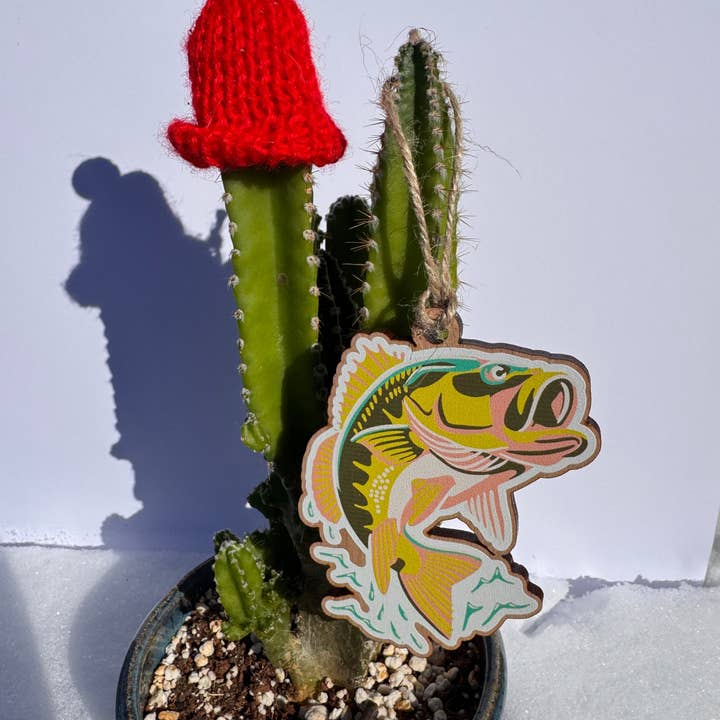 Leaping Bass Wooden Ornament for wholesale by Caroline Clark