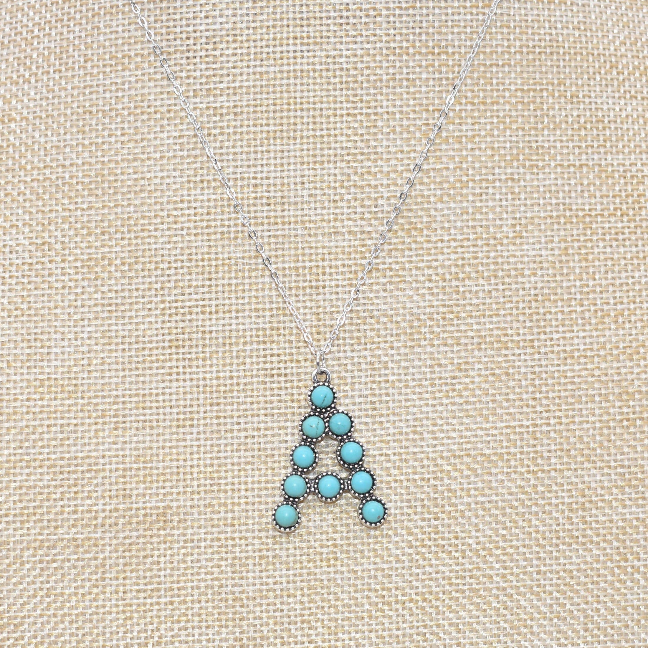 The Classy Cloth WS - Wholesale Pendant/Charm Necklace - Silver Turquoise Statement Letter Necklace RTS21