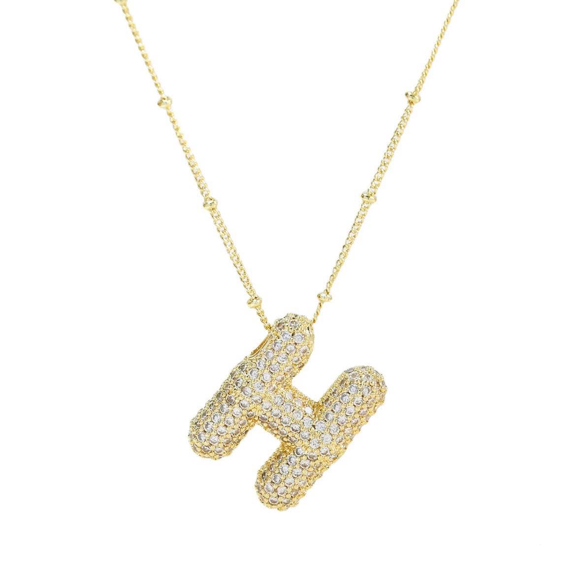 The Classy Cloth WS - Wholesale Pendant/Charm Necklace - Jeweled Cz Bubble Letter Initial Necklace - Gold RTS6
