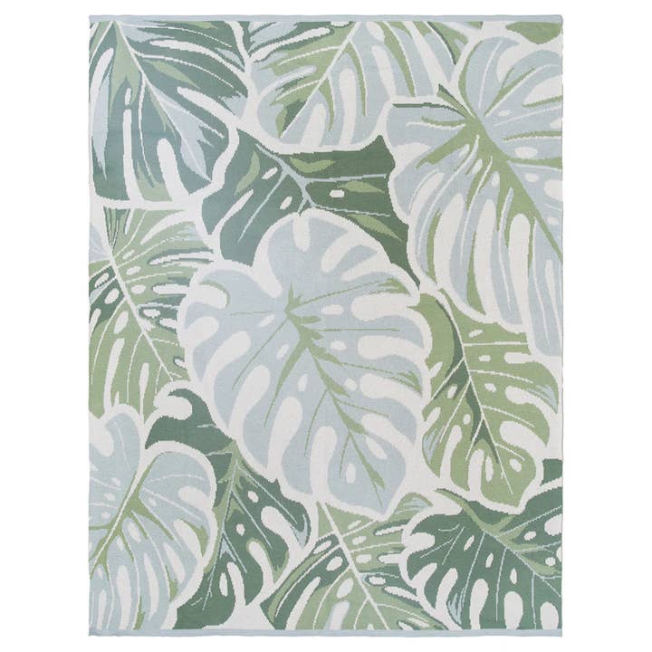 Green Monstera Knit Indoor/Outdoor Throw Blanket for wholesale by Rightside Design
