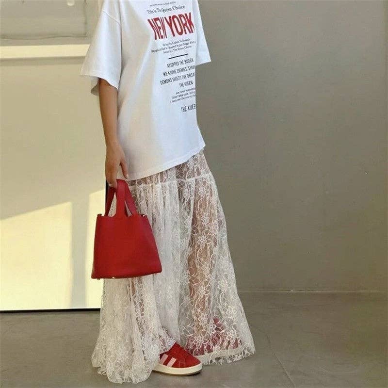 VIT Elegant spetskjol med blommönster och hög midja i midilängd för wholesale på Faire4