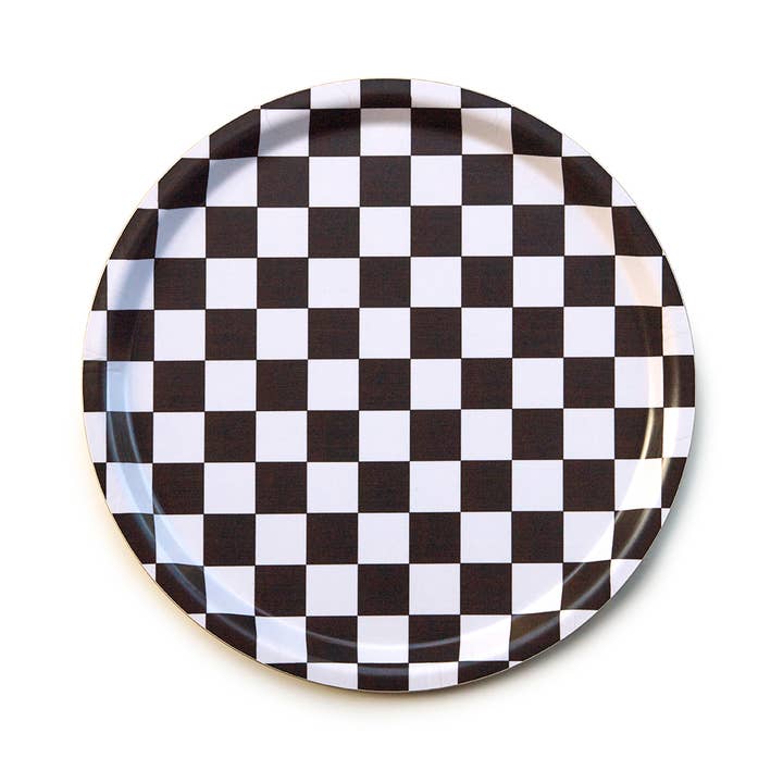 Espresso/Cream CHECKER Round Serving Tray - 31 cm for wholesale by BLU KAT