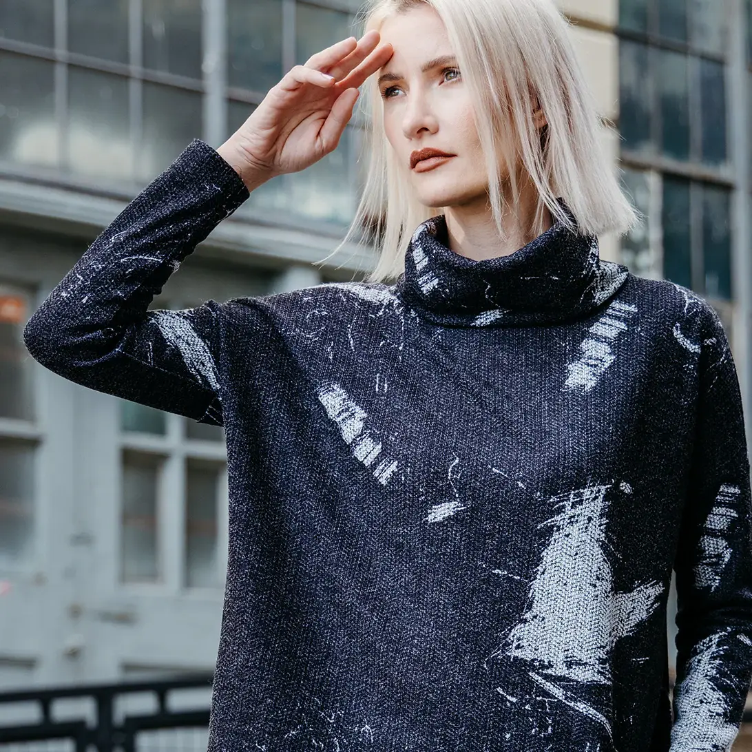 T92WP1 - Waffle Knit - Tipped Hem Sweater Top - Stone Splash for wholesale on Faire2