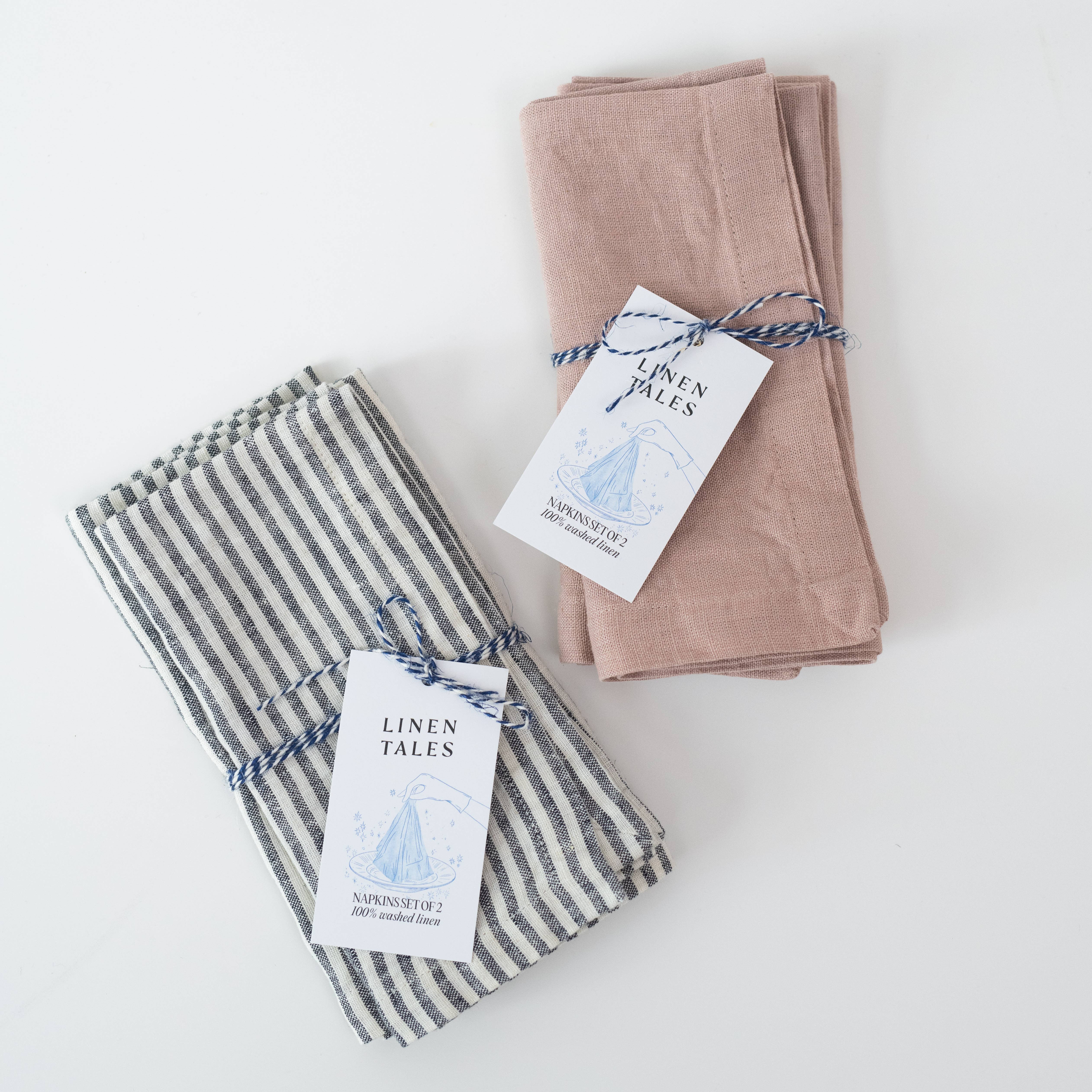 Linen Tales (We cover U.S. import duties) - Wholesale Dinner & Cloth Napkin - Thin Black Stripes Linen Napkins Set of 22