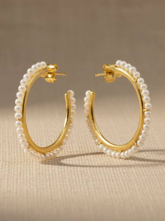 Pearl Halo Hoops for wholesale by Lalinde Design