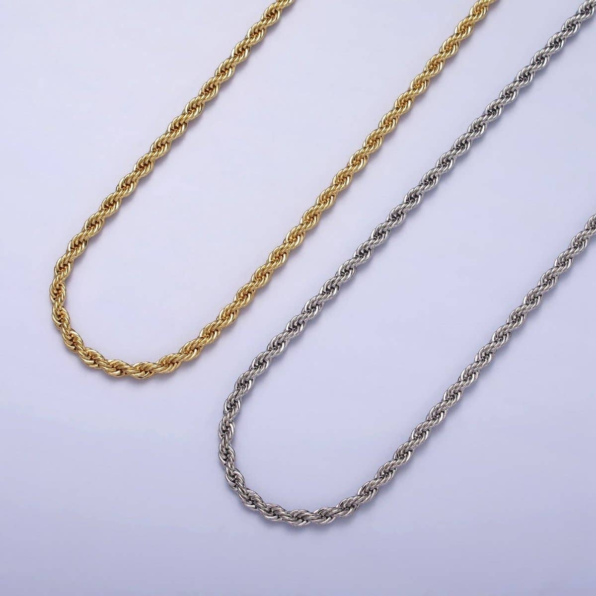 Aim Eternal - Wholesale Link & Chain Necklace - Unisex Chain Necklace, Rope Chain Necklace Gold Twist Chain, 3mm Rope Chain 18" 19.5" Necklace | WA-1520 WA-1521 WA-1522 WA-1523 Clearance Pricing2