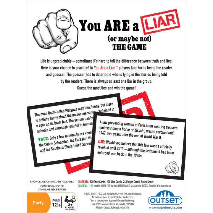 Outset Games and Cobble Hill Puzzles - Wholesale Card Game - You Are A Liar! - The Game of Tall Tales & Truth Tagging1