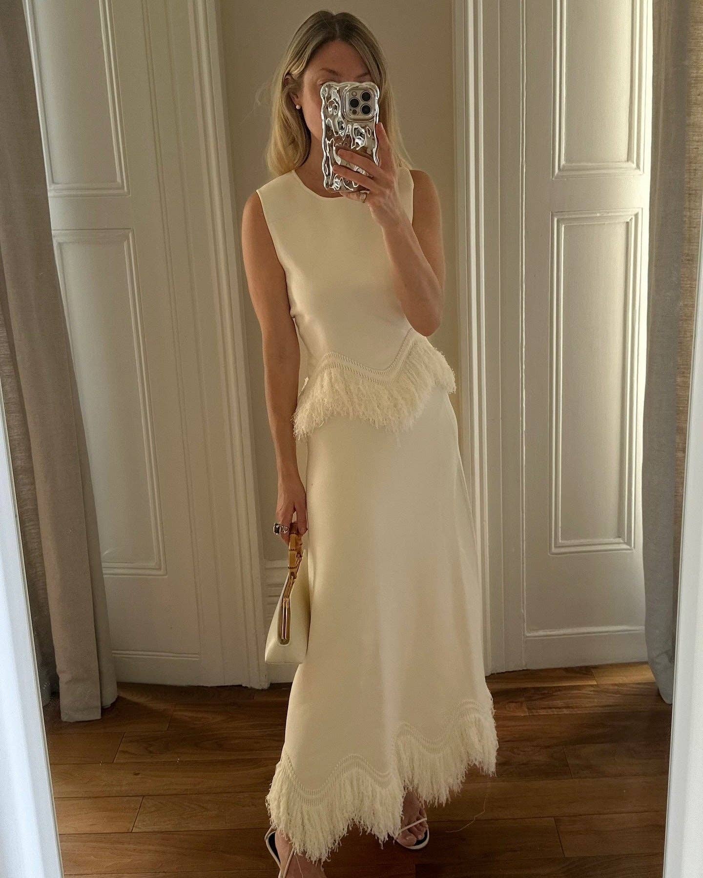 Cream White Elegant fringe dress set Autumn  winter nights for wholesale on Faire4