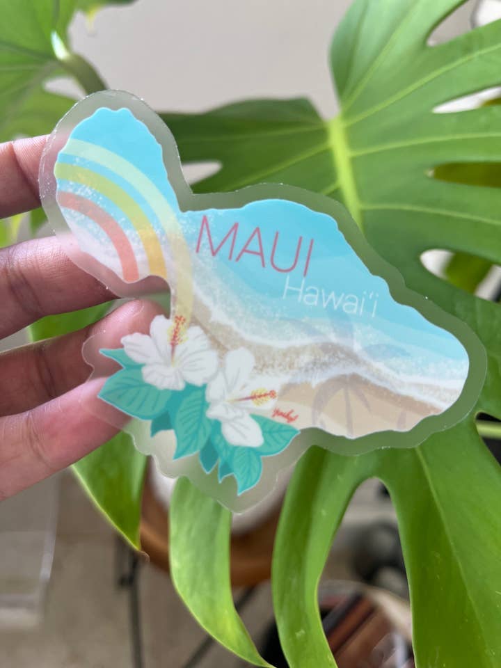 Island Stickers & More / Yuriko J. Design – wholesale Klistermärke – Maui Beach karta klar klistermärke - Hawaii0