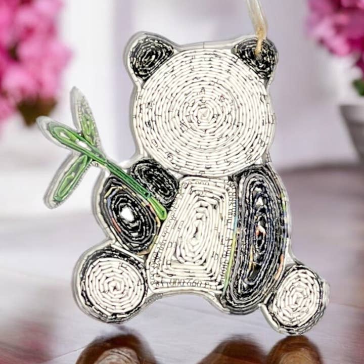 Panda Ornament - Recycled Paper for wholesale by The Upcycled Paper Company