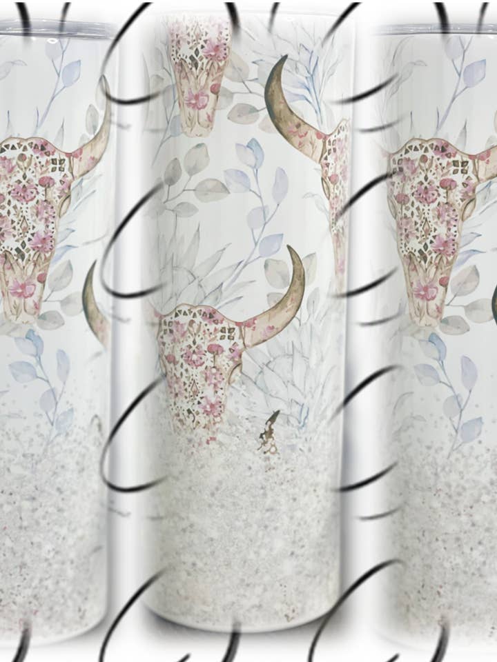 Floral Bull Skull 20oz Skinny Tumbler for wholesale by CMD Wholesale