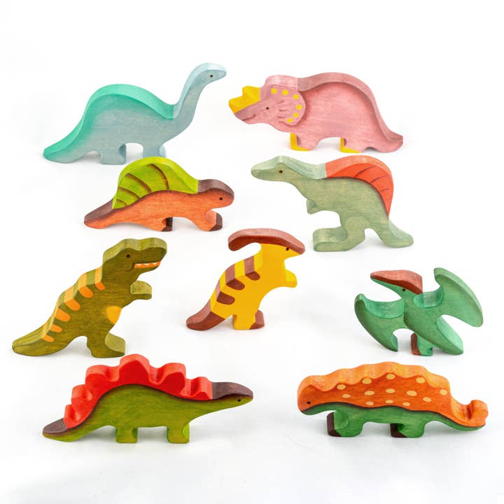 Trä Dinosaurie leksak set målad- 6 stycken för wholesale av PoppyBabyCo