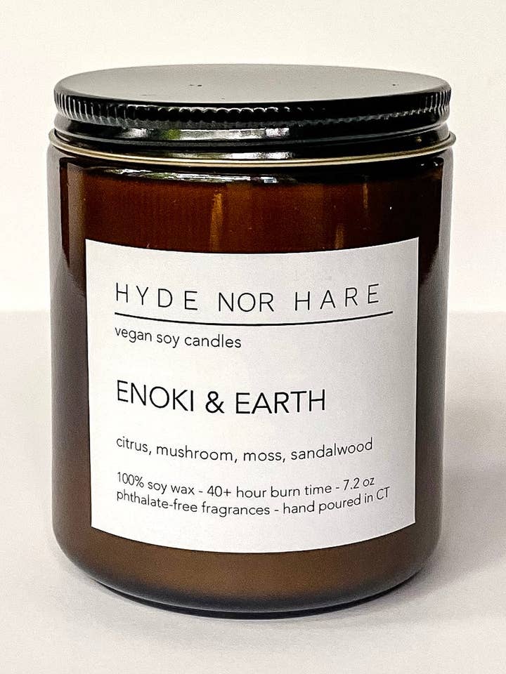 ENOKI & EARTH vegan soy candle for wholesale by HYDE NOR HARE