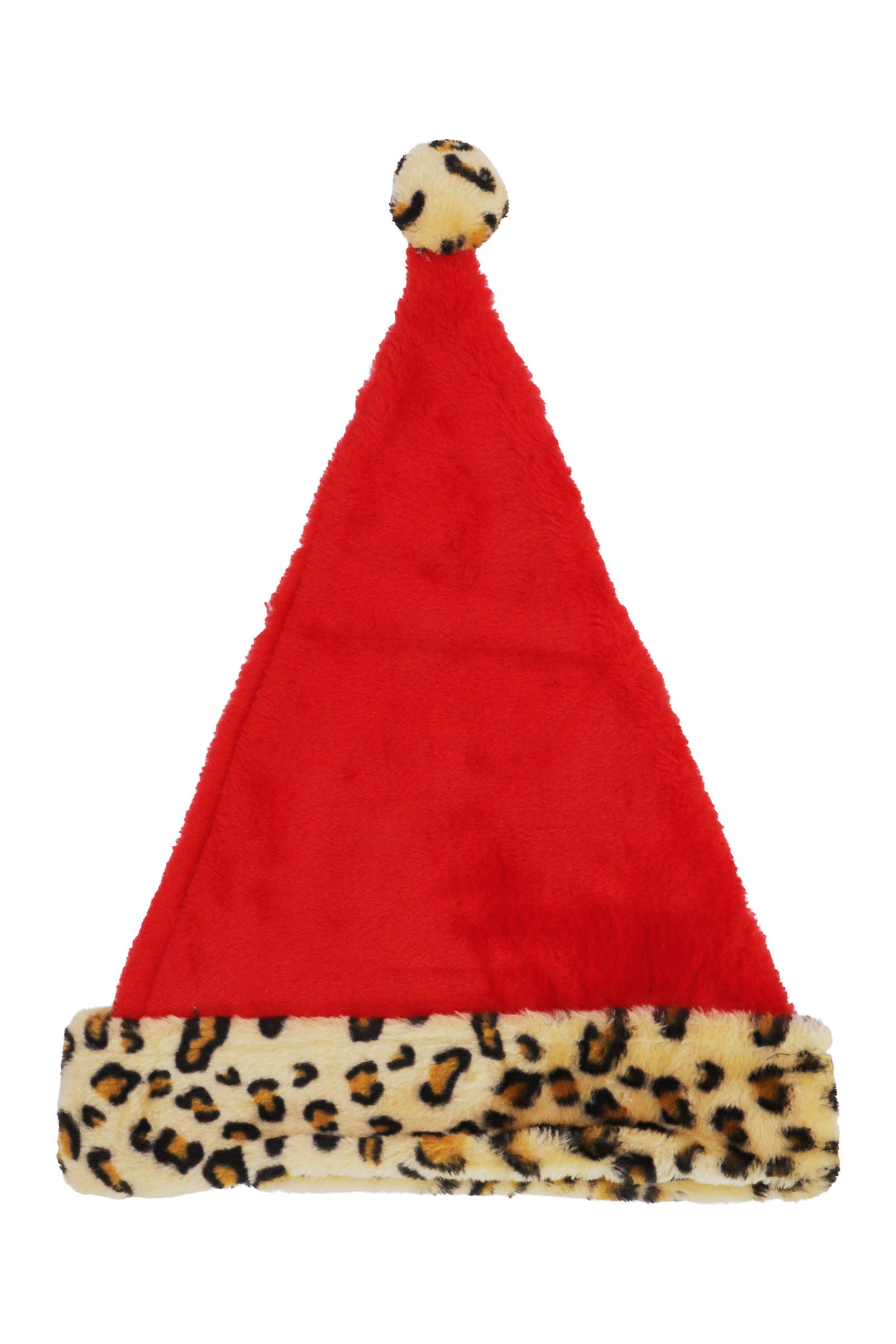 AS SHOWN Exotic Leopard Christmas Fuzzy Fleece Santa Hat for wholesale on Faire3