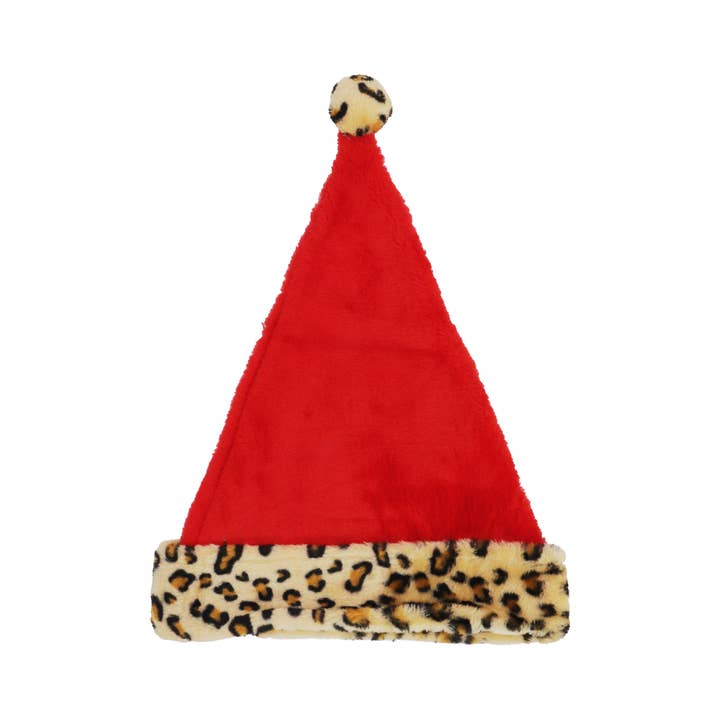 AS SHOWN Exotic Leopard Christmas Fuzzy Fleece Santa Hat for wholesale on Faire3