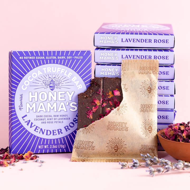 Honey Mama's - Wholesale Chocolate Bar - Lavender Rose Cocoa Truffle Bar 2.5oz. (12 count)2