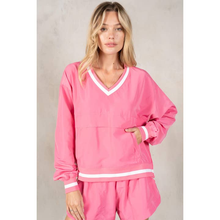 Woven V-Neck LS Windbreaker Top for wholesale by lalamia