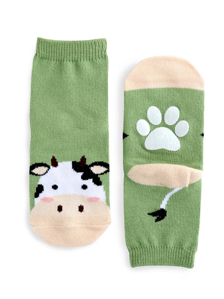 Green Cow Zoo Baby Animal Socks for wholesale on Faire