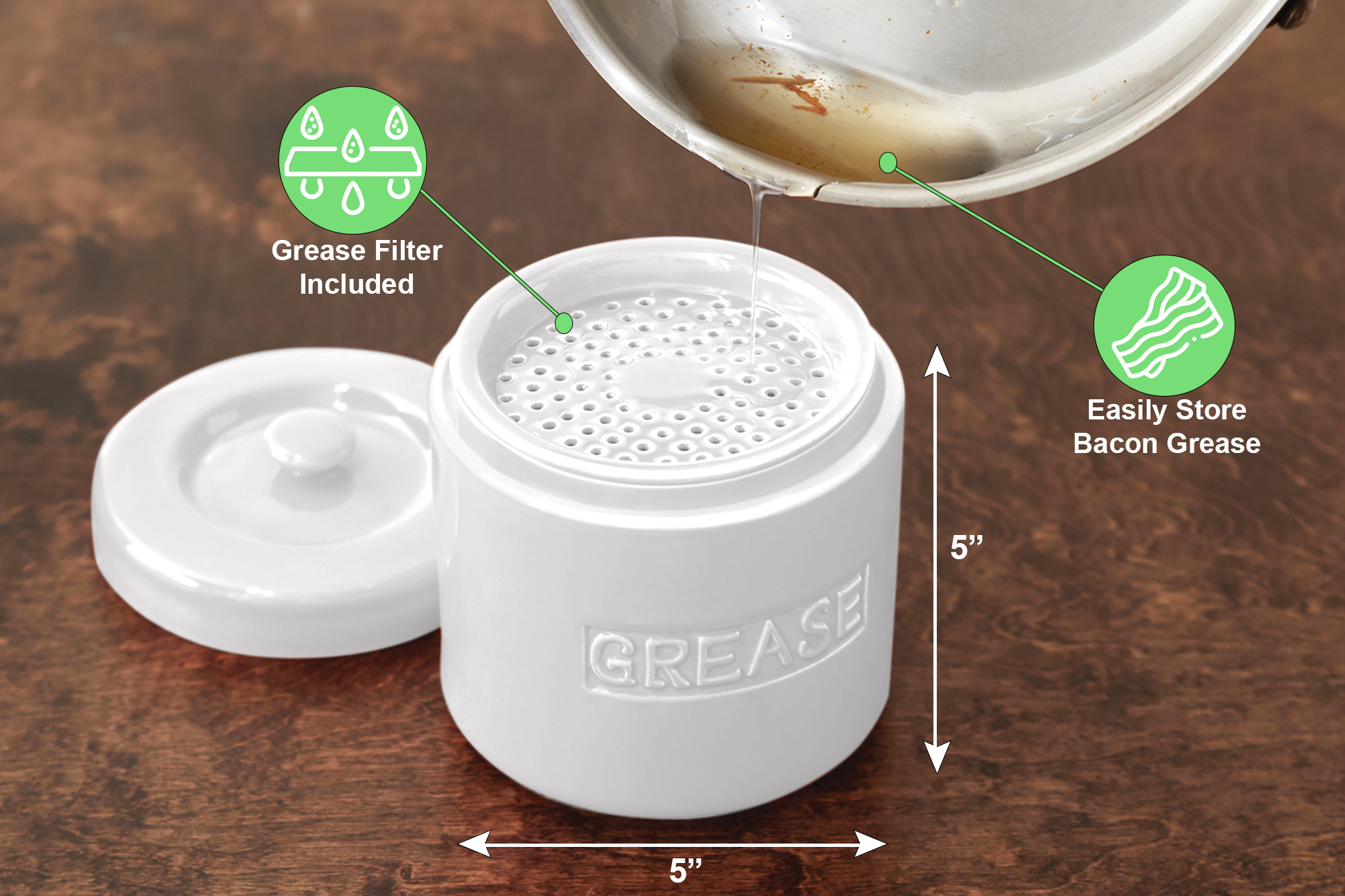 Fox Run Brands - Wholesale Food Storage Container - Fox Run Porcelain Grease Container, White, 5" x 5" x 5"7