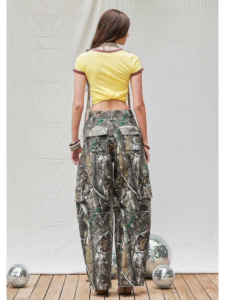Rhinestone Camo Print Baggy Barrel Jeans for wholesale on Faire5