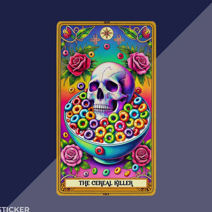 The Cereal Kil** Tarot Sticker – 4" Glossy or Holographic for wholesale by BachFetti
