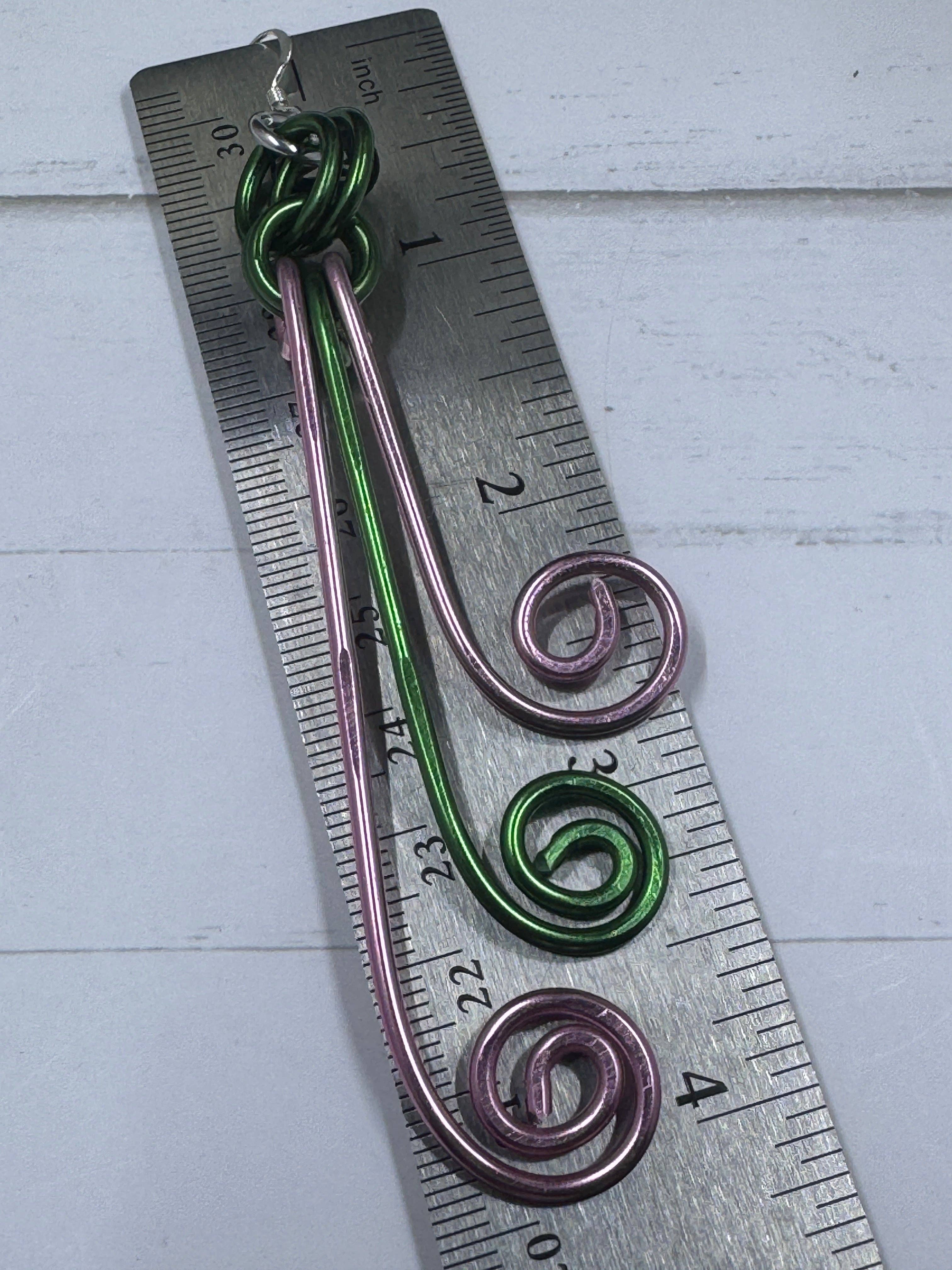 Jewelry With Me - Wholesale Dangle Earrings - AKA Sorority Inspired Pink and Green Spiral Wire Earrings5