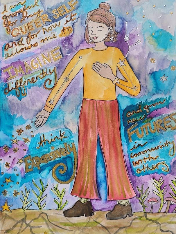 "My Queer Self" Print based on original watercolor for wholesale by FoxprintCards