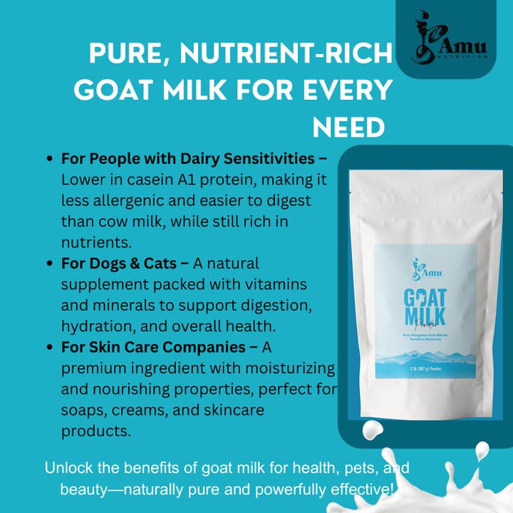 Amu Nutrition - Wholesale Protein/Superfood Powder - Pure Goat Milk Powder 1lb– Ideal for Baking, Pets, Cosmetics4