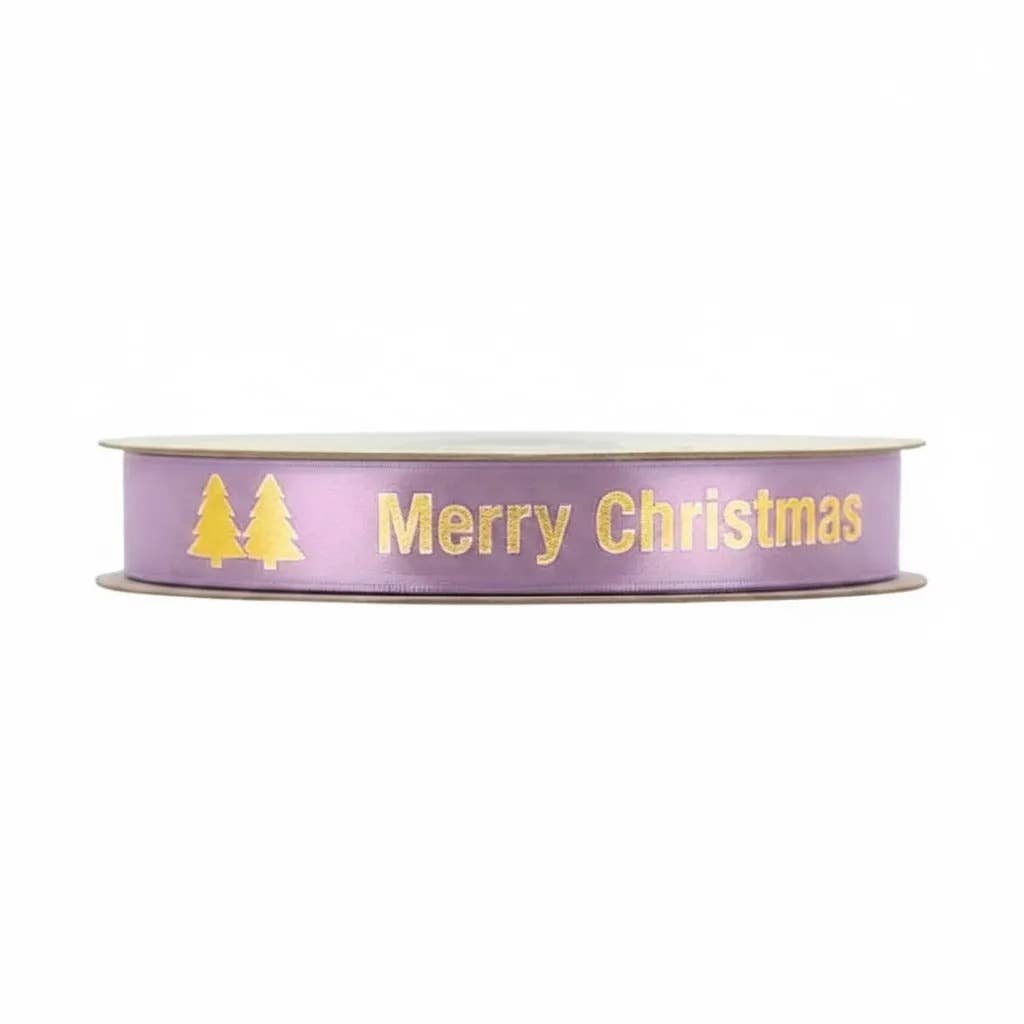 Mini Art Products - Wholesale Ribbon - Gift Wrapping - Satin Ribbon – Merry Christmas – Lilac - 15mm x 20m