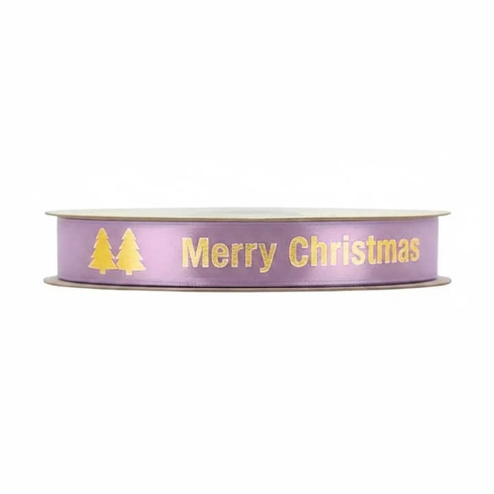 Mini Art Products - Wholesale Ribbon - Gift Wrapping - Satin Ribbon – Merry Christmas – Lilac - 15mm x 20m0