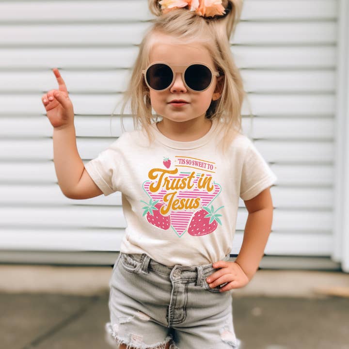 Tis So Sweet to Trust in Jesus Youth Faith Graphic Tee for wholesale by J. Mack Designs