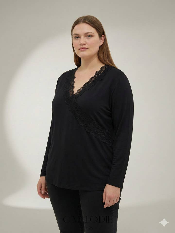 Taglia Grande - Maglietta a maniche lunghe in pizzo per la vendita all'ingrosso da parte di C'MELODIE