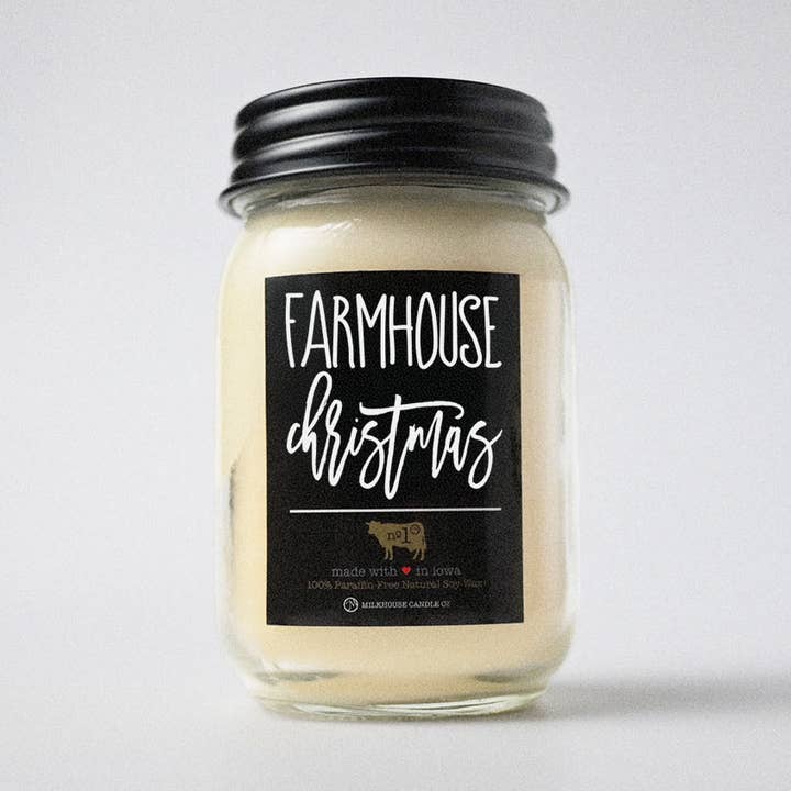 13 oz Mason Jar Christmas Candle: Farmhouse Christmas for wholesale by Milkhouse Candle Company