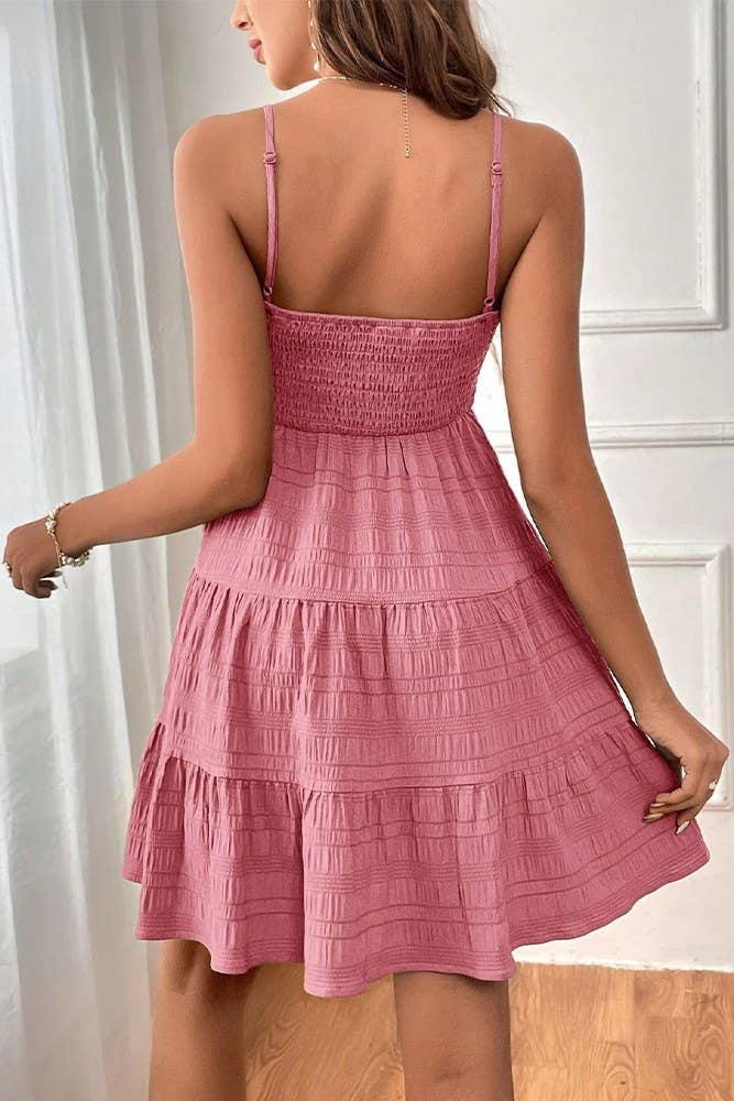 UNISHE - Vente Robe – femme - Robe cami smockée texturée unie printemps-été AXR0837