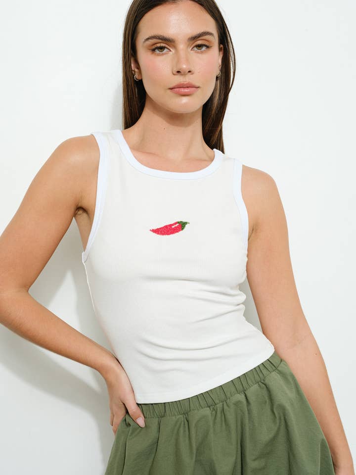 CHILI BEADED TANK - Trendy, Casual, Playful for wholesale by Pretty Garbage