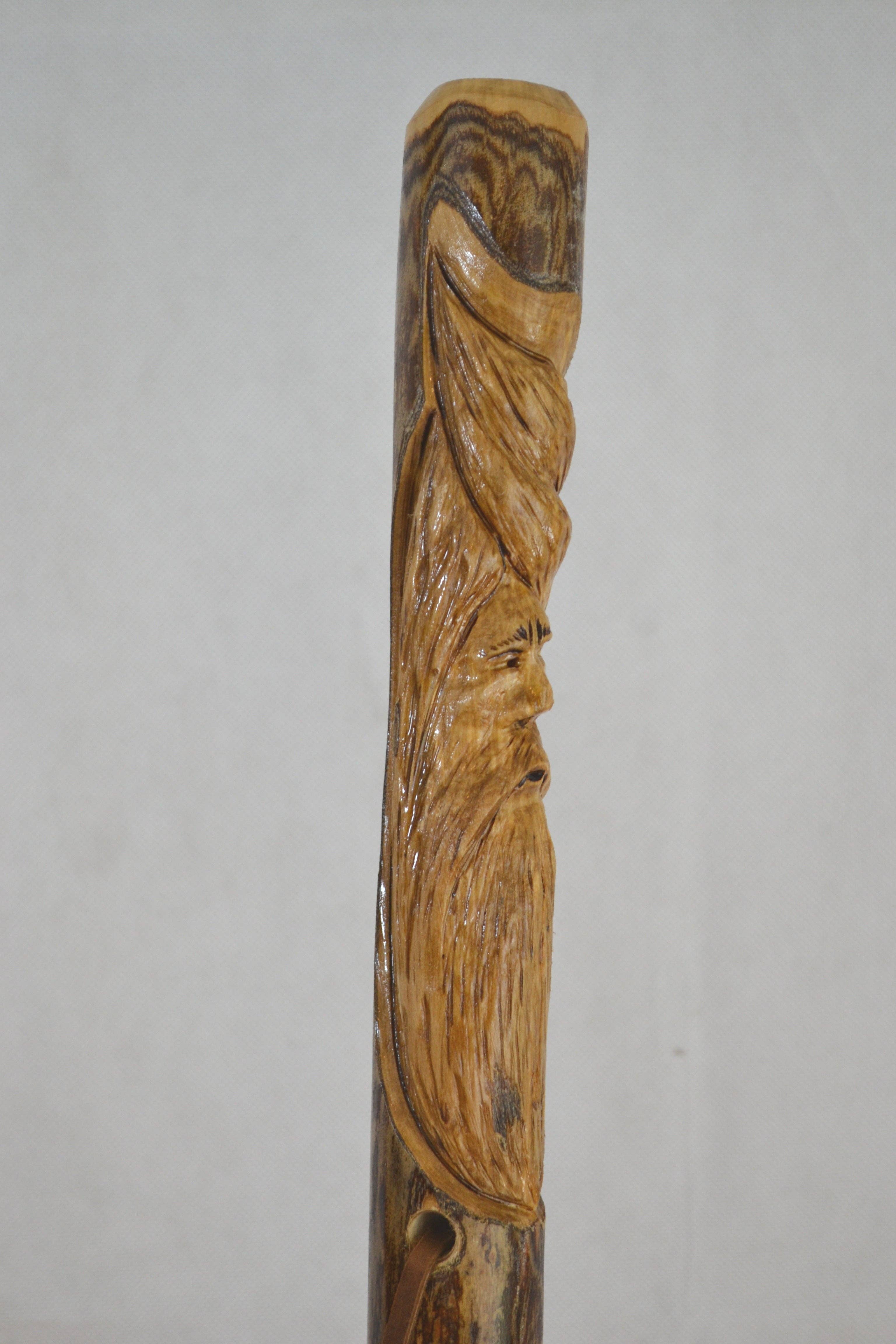 Creation Carvings LLC - Wholesale Fitness Equipment - Dark Wood Walking Stick + Hand Carved Wood Spirit + Made in the USA up to 60"9