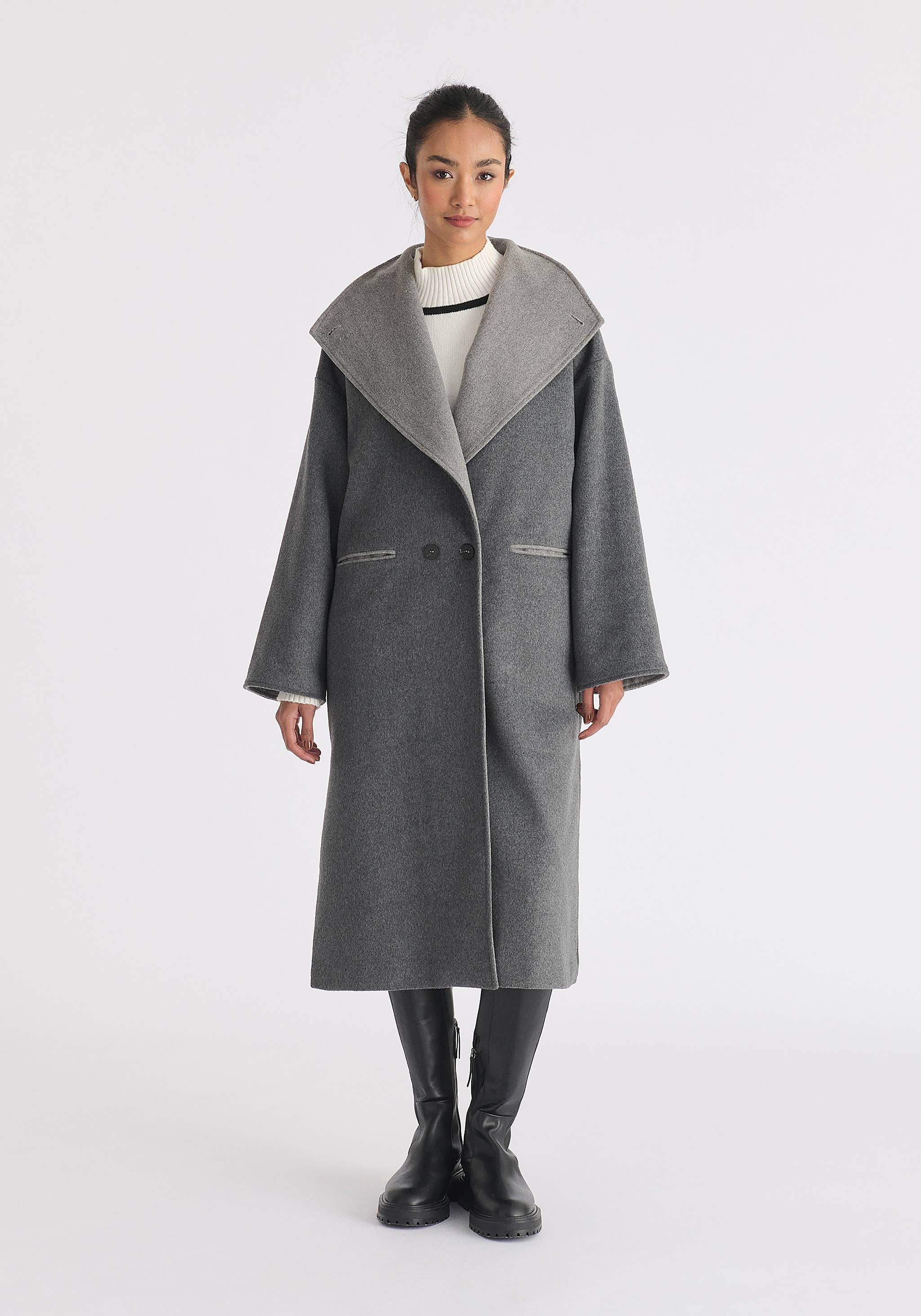Paisie - Wholesale Coat - Women's - Two-Tone Double Breasted Wool Blend Coat13