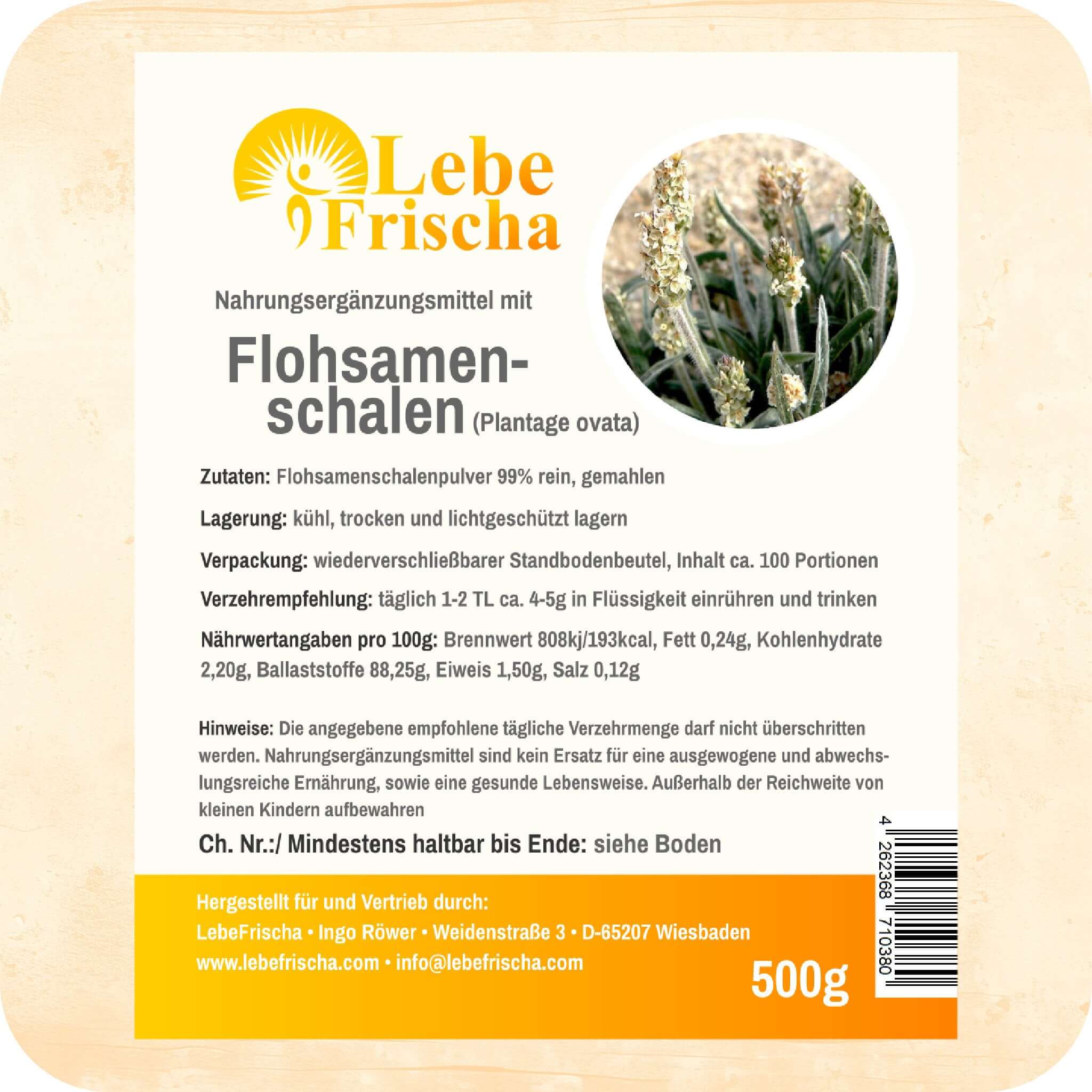 LebeFrischa - Vente Poudres protéinées/superaliments - LebeFrischa Poudre de téguments de psyllium pure fibres 99 % 500 g2
