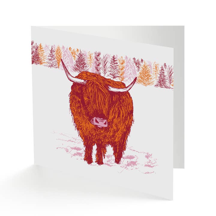 Cherith Harrison Trusty Highland Cow Square hälsningskort för wholesale av Parkwood Springs