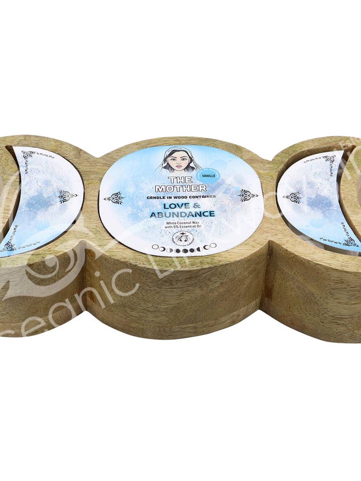 VELA DE MADERA, TRIPLE LUNA, LA MADRE, VAINILLA, 9 PULGADAS DE LARGO X 4 PULGADAS DE ANCHO (UNIDAD) para venta al por mayor de Oceanic Linkways Inc