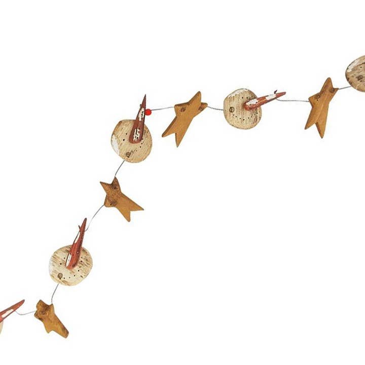 Trä snögubbar huvud och Star Garland - 72" lång för wholesale av Birch Maison