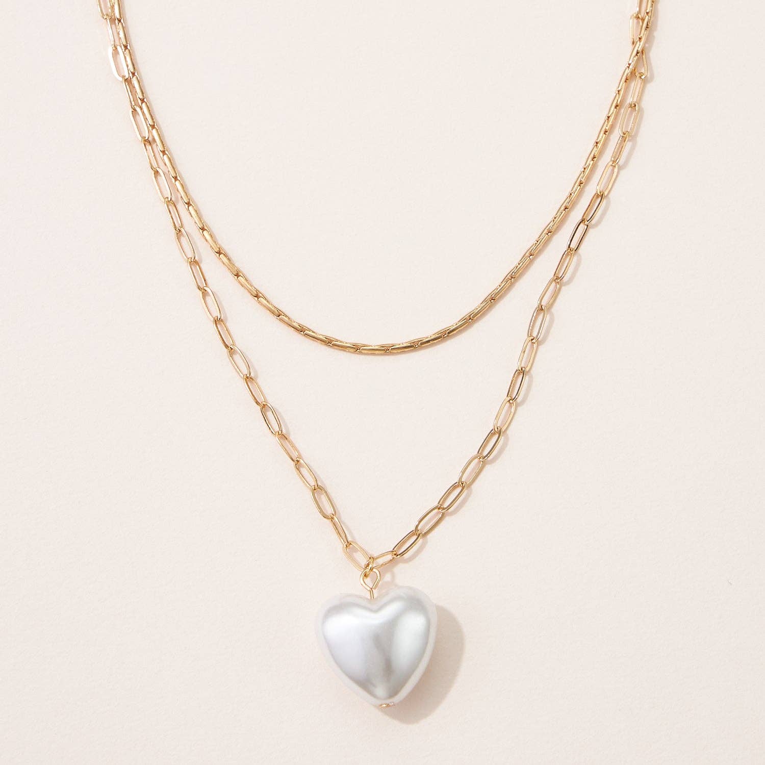 Frem - Venta al por mayor Collares con colgantes/abalorios - Collar Pearl Love de dos capas1